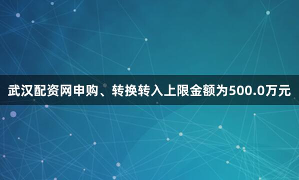 武汉配资网申购、转换转入上限金额为500.0万元